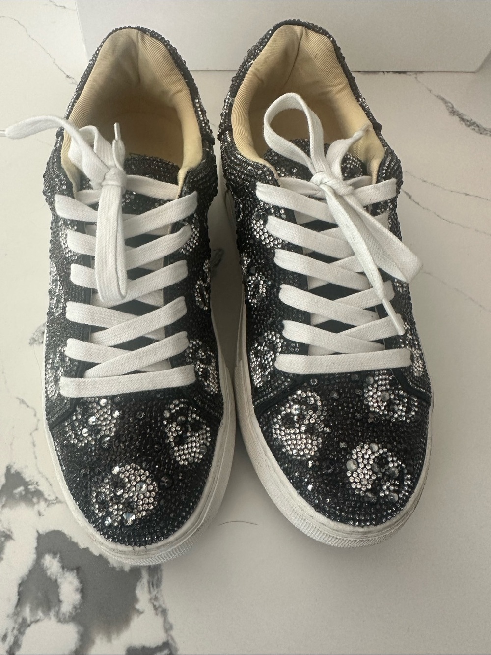 Betsey Johnson Women's Black & Silver Crystal Skull Lace-Up Sneakers -Size 7.5 - Picture 4 of 5